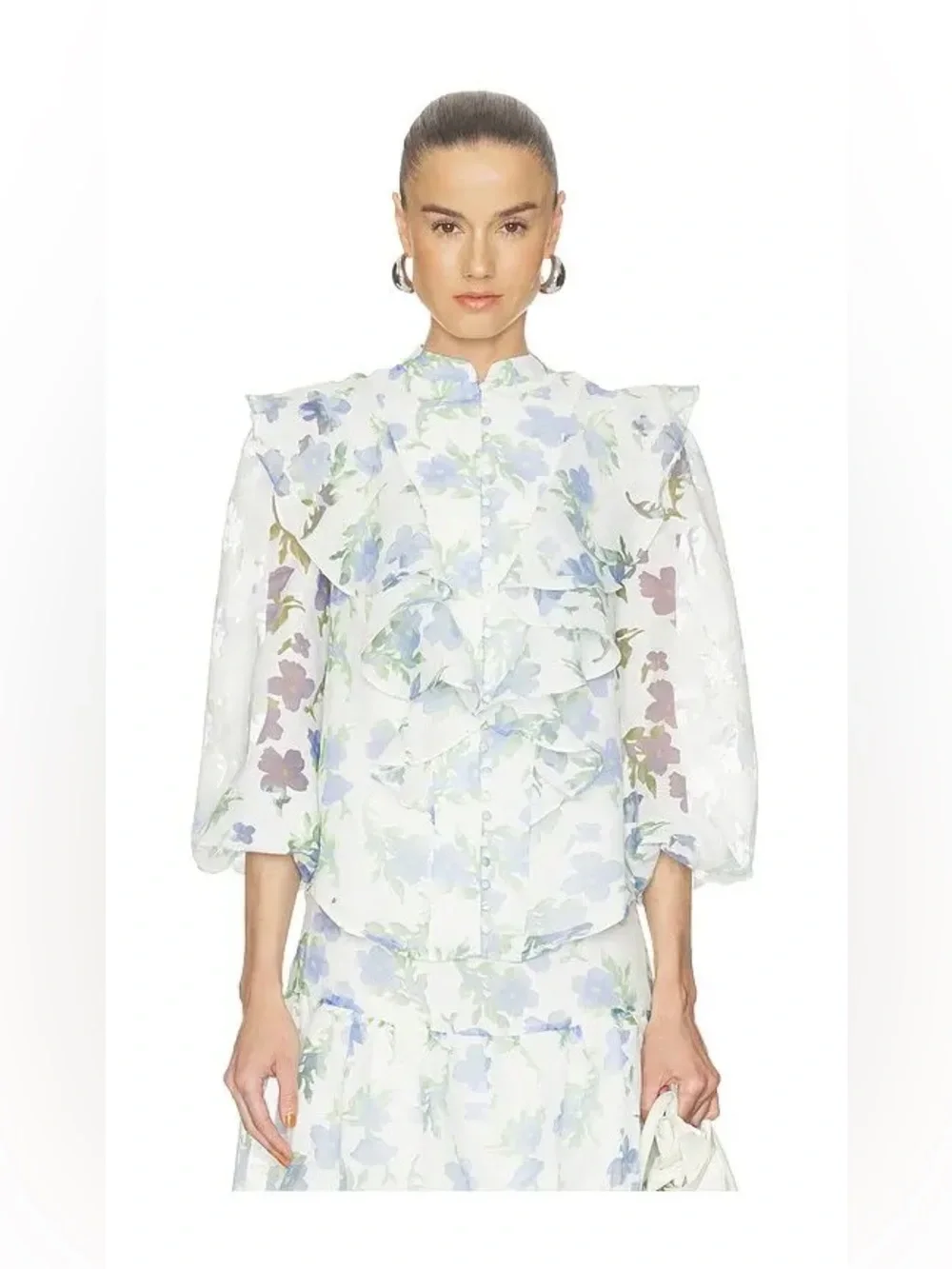 ELLIATT Cleo Ivory Blue Floral Top & Maxi Skirt 2-Piece Set Revolve $420